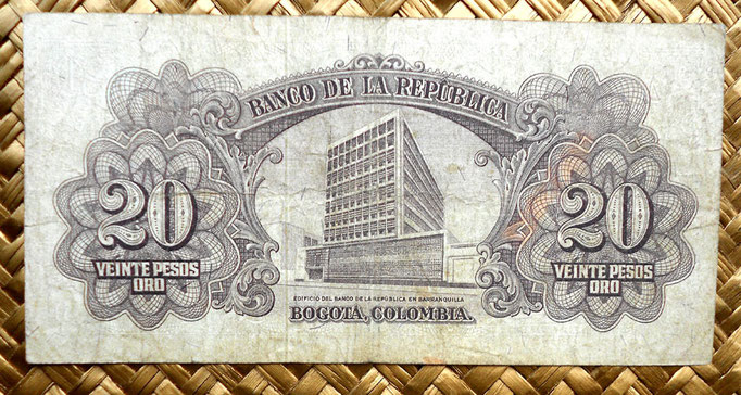 Colombia 20 pesos oro 1965 reverso