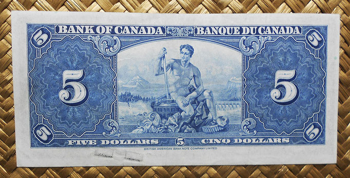 Canada 5 dollars 1937 pk.60b reverso