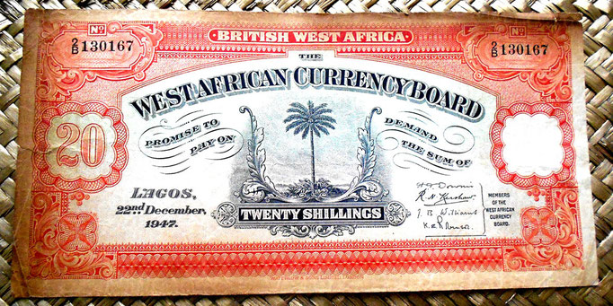 British West Africa 20 chelines 1947 anverso