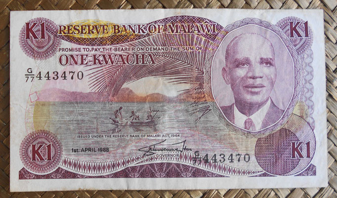 Malawi 1 kwacha 1988 (134x74mm) pk.19b anverso