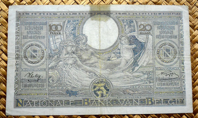 Bélgica 100 francos-20 belgas 1941 reverso