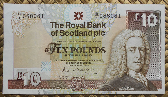 Escocia 10 pounds 1990 (152x85mm) pk.352a anverso