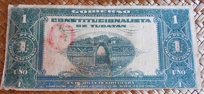 Mejico Estado de Yucatan 1 peso oro 1916 reverso