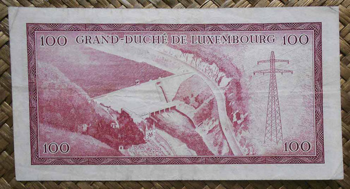 Luxemburgo 100 francos 1963 (148x78mm) pk.52a reverso