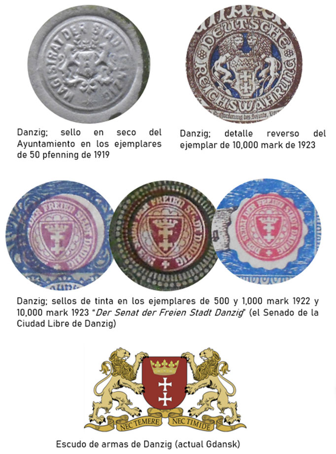 Danzig serie pfenning-marks 1919-1923 sellos entidades emisoras