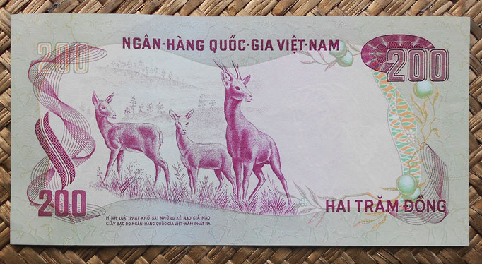 Vietnam del Sur 200 dong 1972 pk.32a reverso