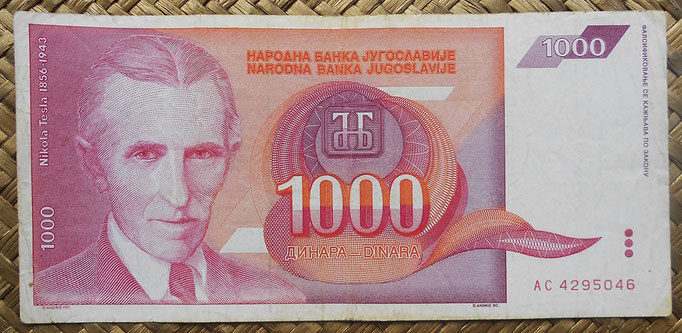 Yugoslavia 1000 dinares 1992 (164x74mm) pk.114 anverso