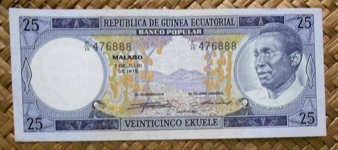 Guinea Ecuatorial 25 ekuele 1975 (145x62mm) anverso