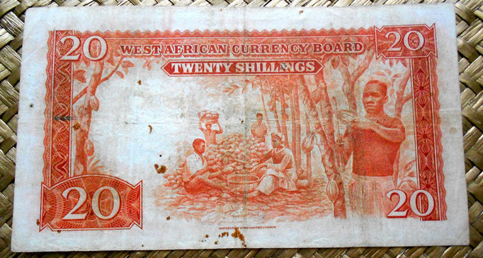 British West Africa 20 chelines 1953 reverso