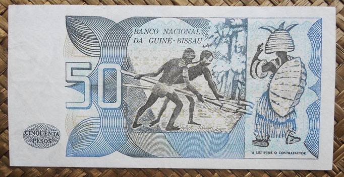 Guinea Bissau 50 pesos 1975 (140x70mm) pk.1a reverso