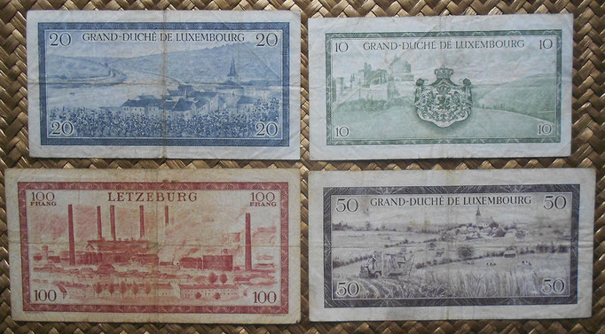 Luxemburgo serie francos Gran Duquesa Carlota años 50 s.XX reversos