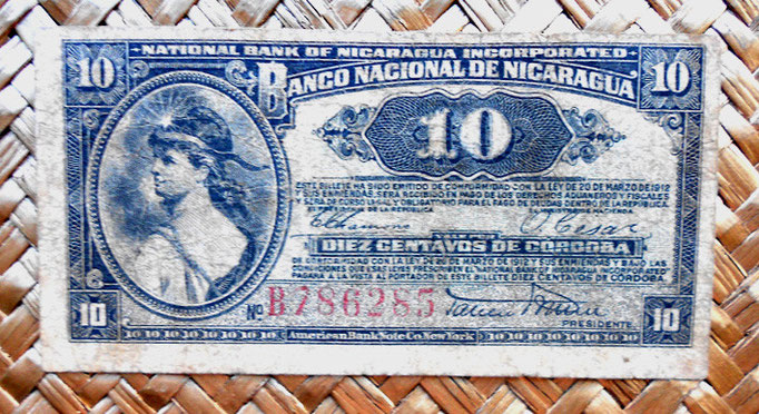 Nicaragua 10 centavos de cordoba 1918 (100x50mm) anverso