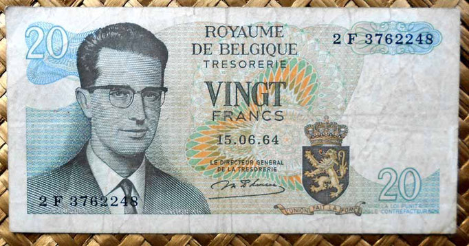 Bélgica 20 francos 1964 anverso