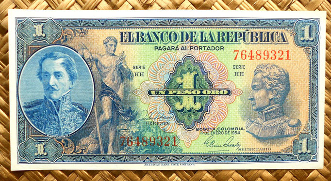 Colombia 1 peso oro 1954 anverso