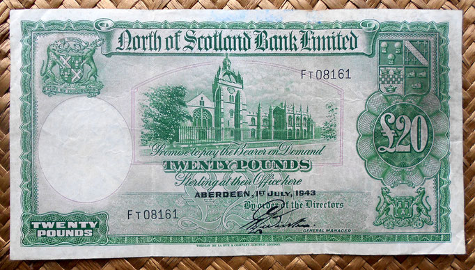 Escocia North of Scotland Bank Limited 20 libras 1943 (180x98mm) anverso