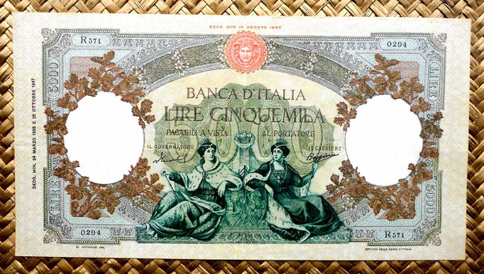 Italia 5000 liras 1955 (233x124mm) anverso