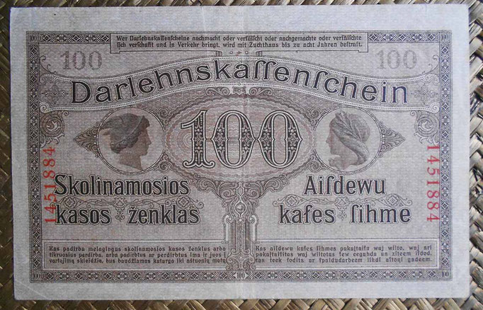 Alemania ocup. Kowno WWI 100 mark 1918 (174x108mm) pk.R133 reverso