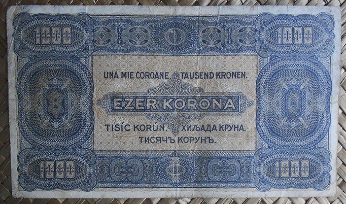 Hungria 1.000 coronas 1923 (135x78mm) pk.75a reverso