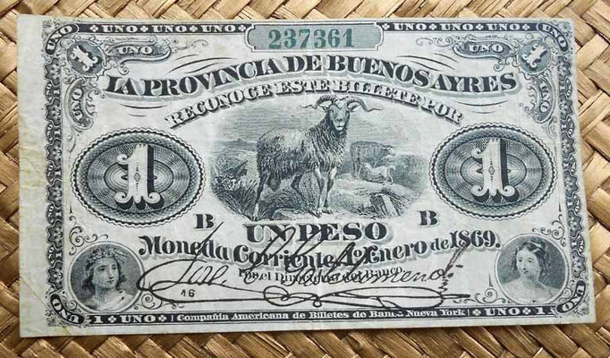 argentina 1 peso 1869 Provincia de Buenos Aires uniface