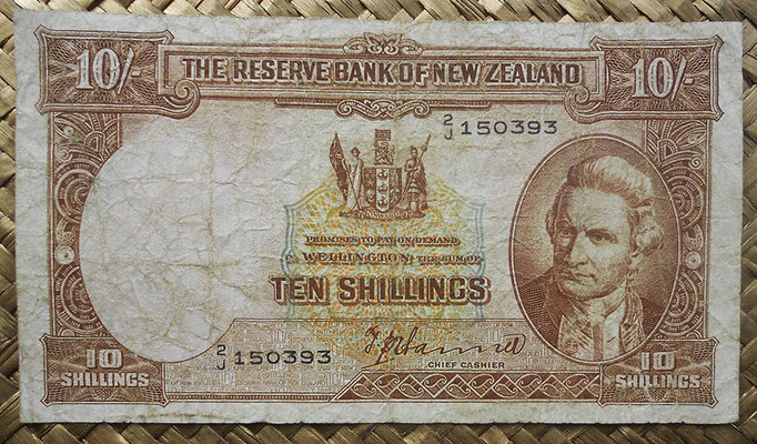 Nueva Zelanda 10 shillings 1940-55 (136x76mm) pk.158a anverso