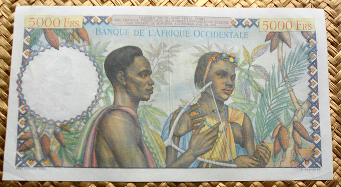 French West Africa 5000 francos 1950 reverso