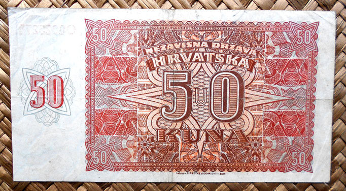 Croacia 50 kunas 1941 (138x74mm) reverso