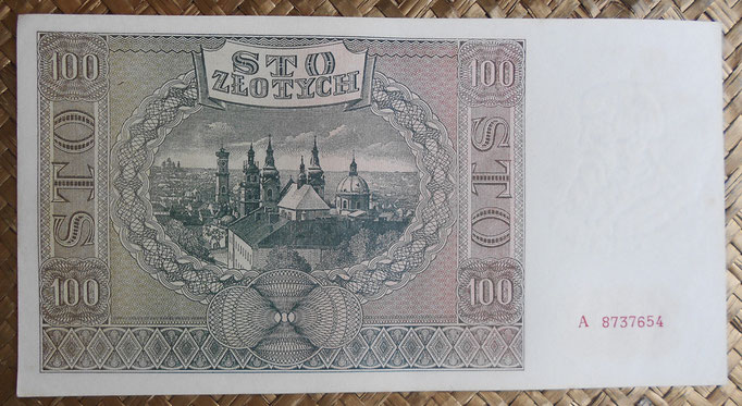 Polonia 100 zlotych 1941 (186x98mm) pk.102 reverso