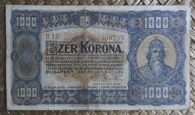 Hungria 1.000 coronas 1923 (135x78mm) pk.75a anverso