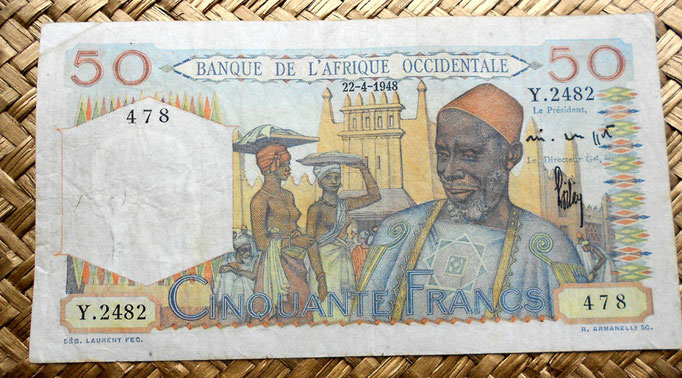 French West Africa 50 francos 1948 anverso