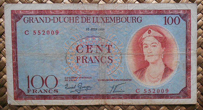 Luxemburgo 100 francos 1956 (148x78mm) pk.50a anverso