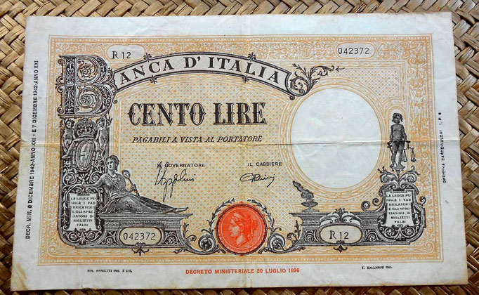 Italia 100 liras 1942 anverso