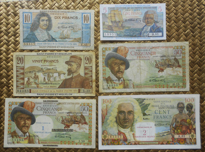 San Pedro y Miguelón serie francos 1950-1960 -Ilustres en Ultramar- anversos