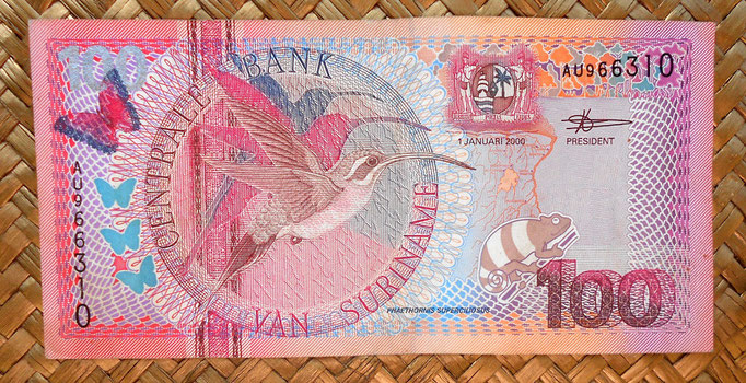 Surinam 100 gulden 2000 anverso