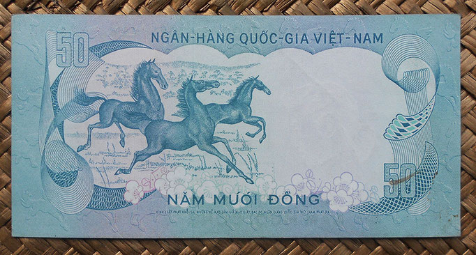 Vietnam del Sur 50 dong 1972 pk.30a reverso