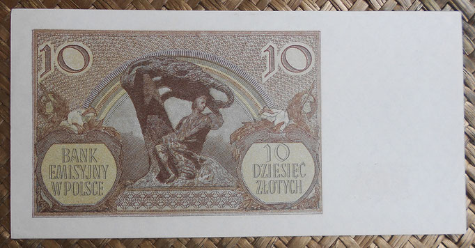 Polonia 10 zlotych 1940 (170x84mm) pk.94 reverso