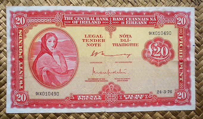 Irlanda 20 pounds 1976 (205x113mm) anverso