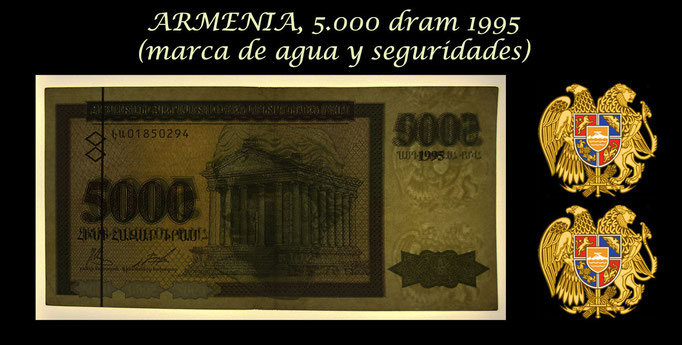 Armenia 5.000 dram 1995 (145x70mm) pk.40 marcas de agua