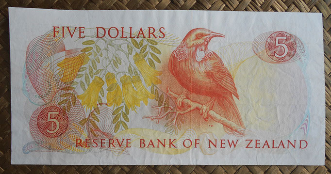 Nueva Zelanda 5 dollars 1981-85 pk.171a reverso