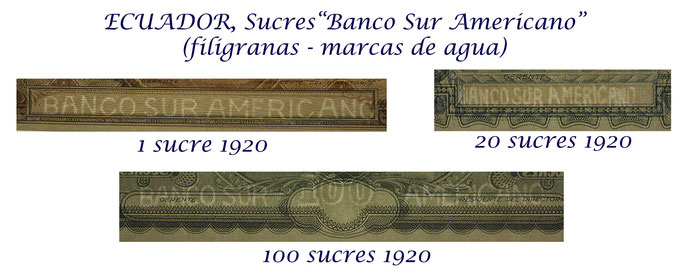 Ecuador serie Sucres 1920 Banco Sur Americano filigranas