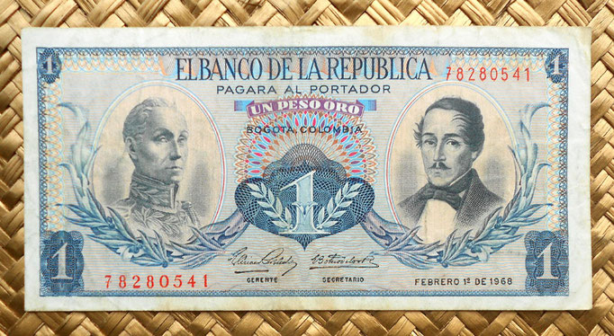 Colombia 1 peso oro 1968 anverso