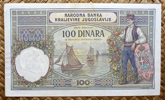 Yugoslavia 100 dinares 1929 pk.27 reverso
