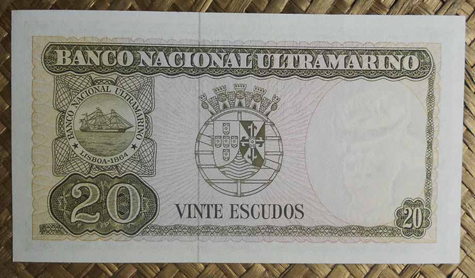 Timor portugués 20 escudos 1967 (136x65mm) pk.26a reverso