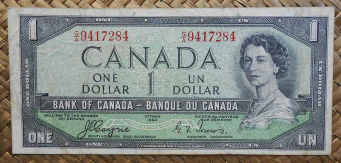 Canada 1 dollar 1954 -Devil's Hair- (152x70mm) pk.66a anverso