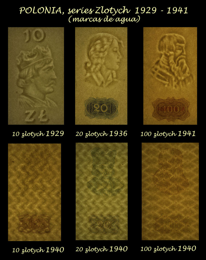 Polonia serie zlotych 1929-1941 marcas de agua