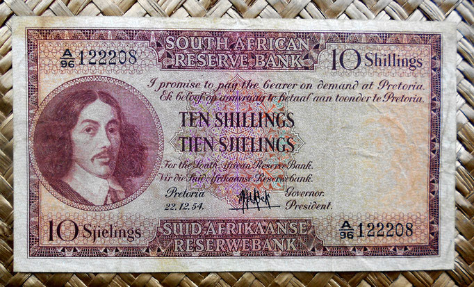 Sudáfrica 10 shillings 1954 (136x78mm) anverso