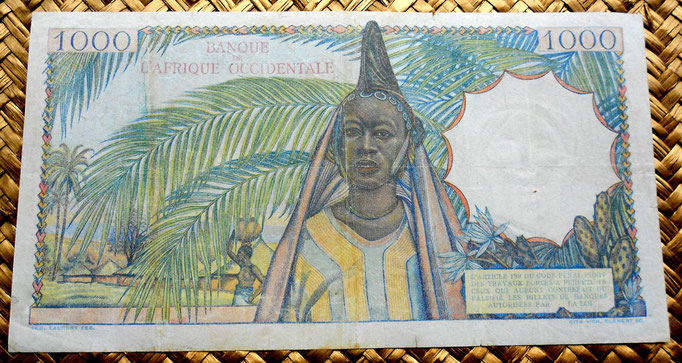 French West Africa 1000 francos 1948 reverso