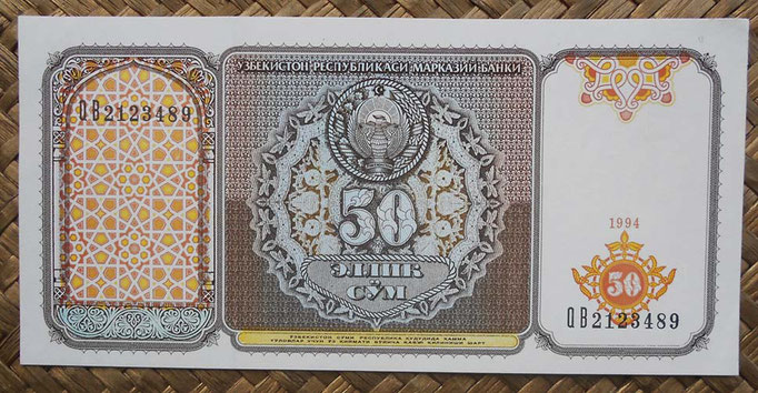 Uzbekistan 50 sum 1994 (144x68mm) pk.78a anverso