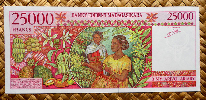 Madagascar 25000 francos - 5000 ariary 1998 pk.82 reverso
