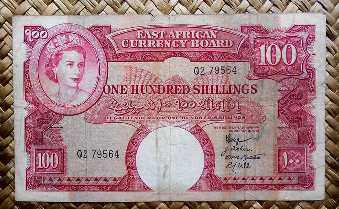 British East Africa 100 shilling 1958-60 anverso (160x94mm) pk.40