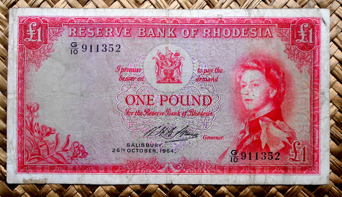 Rodesia 1 pound 1964 (148x81mm) anverso